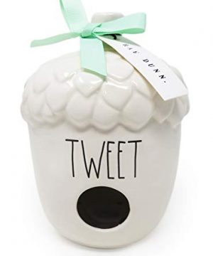 Rae Dunn By Magenta Tweet Ceramic LL Decorative Acorn Shaped Birdhouse With Mint Green Ribbon 2020 Limited Edition 0 300x360