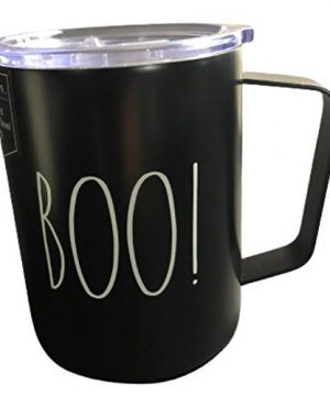 Rae Dunn By Magenta Halloween LL BOO Insulated Travel Mug Stainless Steel 12 Ounce Black With White Writing 0 300x360