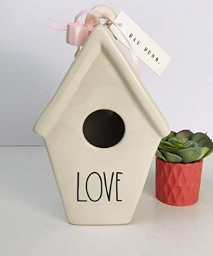 Rae Dunn By Magenta Love Ceramic LL Decorative Slant Roof Birdhouse With Pink Ribbon Two Birds Sketch Icons 2020 Limited Edition 0 300x360