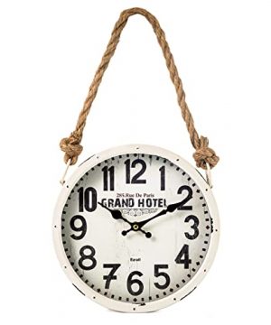 10 Inch Metal Retro Lanyard Silent Wall Clock Battery Operated Hand Made Farmhouse Clock Rustic Chic Shabby Clock With Rope Hanging Decorative For Living RoomKitchenBedroomBathroom White 0 300x360