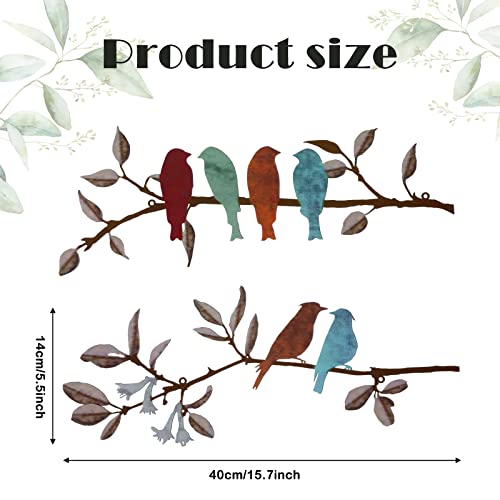 2 Pcs Metal Birds Wall Art Vivid Birds on Branch Metal Birds Wall Decor Hanging Leaves with Birds Outdoor Wall Decor Rustic Bird Decor Leaf Wall Decor or Balcony Garden Indoor Outdoor Decor(Colorful) - Image 3
