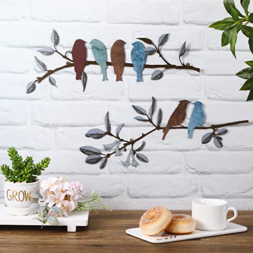2 Pcs Metal Birds Wall Art Vivid Birds on Branch Metal Birds Wall Decor Hanging Leaves with Birds Outdoor Wall Decor Rustic Bird Decor Leaf Wall Decor or Balcony Garden Indoor Outdoor Decor(Colorful) - Image 4