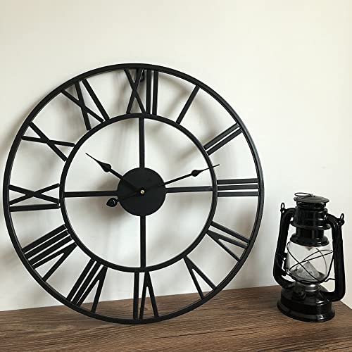 20” Mute Retro Wall Clock, Roman Numerals Art Creative Clock Vintage Silent Metal Clock Industrial Gear Clock, Indoor Black Non Ticking Large Round Decorative Clock for Living Room, Kitchen, Home - Image 4