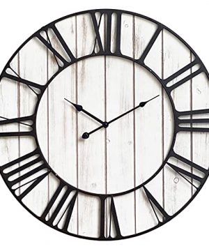 24 Inch Large Farmhouse Wood Shiplap Wall Clock Rustic Solid Wood Plank With Metal Frame Non Ticking Silent Movement Wall Clock For HomeKitchenLiving RoomBattery Operated Whitewash 0 300x360