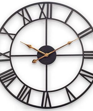 24 Inch Large Wall Clock Industrial Wall Clock With Roman Numerals Black Indoor Silent Non Ticking Battery Operated Vintage Metal Round Decorative Clock For Living Room Kitchen Home Loft 0 300x360