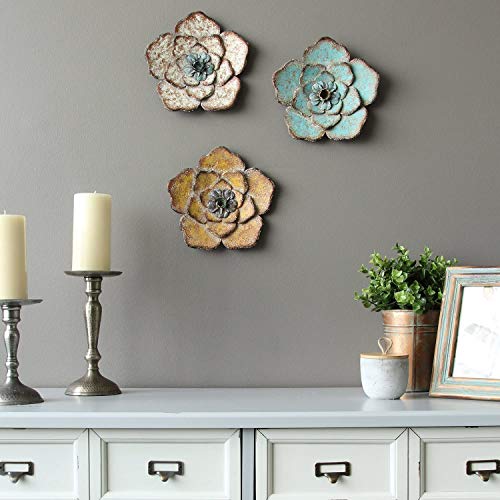 8 Inch Colorful Large Metal Flower Wall Art Multiple Layer Home Decor for Outdoor Bedroom Living Room Office Garden Set of 3 - Image 3