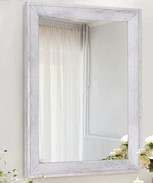 AAZZKANG Mirrors For Wall Rustic Wood Framed Mirror Decorative Farmhouse Bedroom Bathroom Hanging Mirror Wall Decor Rectangle White 0 300x360