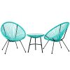 Arlopu 3 Piece Outdoor Acapulco Chairs Patio Conversation Bistro Set With Plastic Rope Glass Tabletop All Weather Rattan Woven Rope Mid Century Modern Style Furniture Chat Set Green 0 100x100