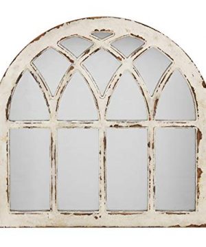 AshleeOaks Farmhouse Cathedral Accent Windowpane Wood Wall Mirror Arched Wood Frame Decorative Wall Mirror For Living Room Bedroom Distressed White And Gold Leaf Finish 318 H 0 0 300x360