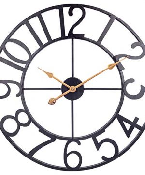 BEW 24 Inch Metal Clock Large Cut Out Farmhouse Decorative Wall Clock Battery Operated Silent Non Ticking Indoor Outdoor Iron Wall Clock For Living Room Patio 0 300x360