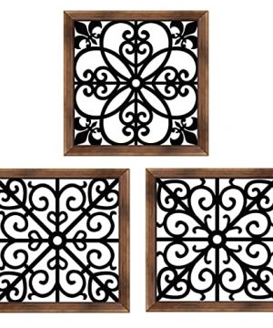 BGCTM 3 Pack Rustic Wall Decor Square Wall Art Geometric Metal With Wooden Frame Farmhouse Hanging Decoration For Home Apartment Bedroom Living Room Dorm Rustic Hanging Wall Decor For Square 0 300x360