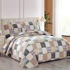 Beige Plaid Quilt Set King Size Country Patchwork Bedding Quilt Lightweight Reversible Bedspread Coverlet With Sham Soft All Season Bed Coverlet Set 1 Quilt 2 Pillow Shams Beige King 0 100x100