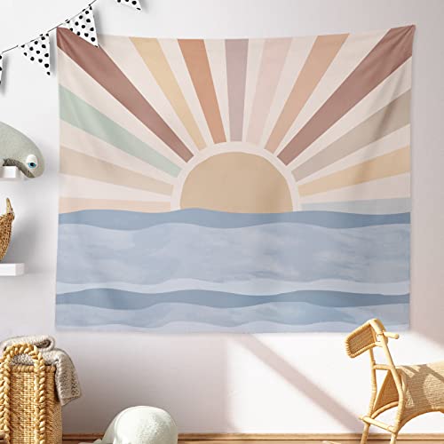Boho Sun Tapestry Mid Century Rainbow Sunrise Nature Landscape Abstract Tapestry Vintage Modern Minimalist Wall Hanging Tapestries for Living Room Bedroom Dorm Decor, 51.2x59.1 Inches
