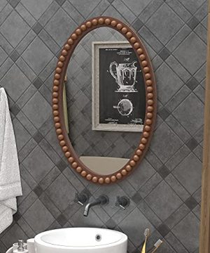 COZAYH Wood Frame Accent Mirror Rustic Farmhouse Style Decorative Wall Mirror Rich Brown Finish Oval 0 300x360
