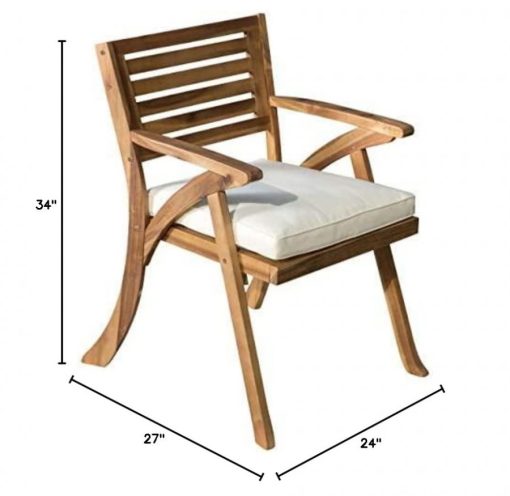 Christopher Knight Home Hermosa Outdoor Acacia Wood Arm Chairs, 2-Pcs Set, Teak Finish / Cream - Image 4