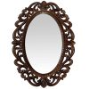 DecorShore Carved Wooden Mirror Oval Handcrafted Vintage Brown Victorian Farmhouse Style Traditional Home Decor Wood Mirror Scroll Pattern 30x22 0 100x100