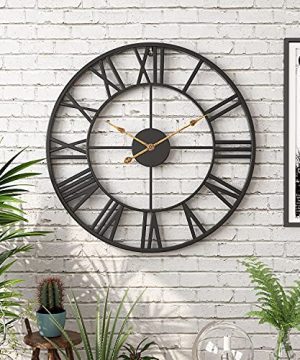 EURSON Large Wall Clocks 24inch Non Ticking Silent Battery Operated Oversized Metal Round Roman Numerals Industrial Wall Clocks For Home Kitchen Living Room Office Decor 0 300x360