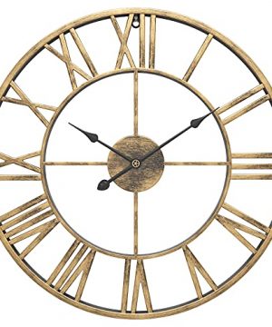 EURSON Large Wall Clocks Non Ticking Silent 24 Inch Battery Operated Oversized Metal Round Roman Numerals European Industrial Wall Clocks For Home Kitchen Living Room Office Decor 24 Inch Bronze 0 300x360