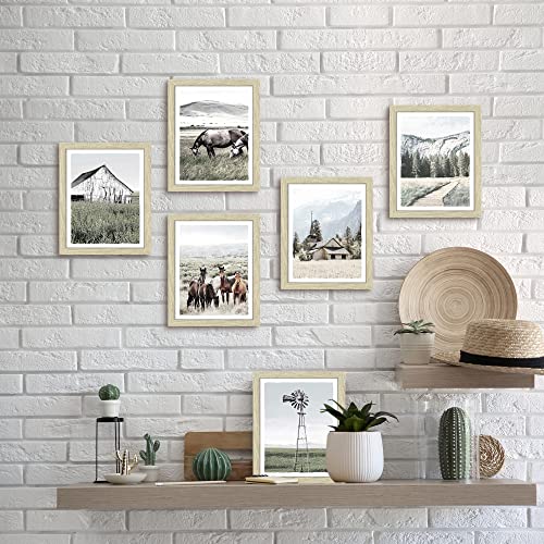 Farmhouse Framed Wall Art Bedroom: Living Room Framed Country Scene Painting Print Rustic Nature Mountain Forest Landscape Artwork Vintage Farm Barn Windmill Horse Path Scenery Picture for Home Office - Image 3