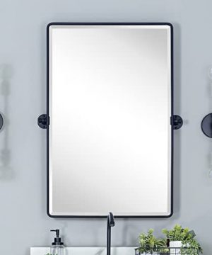 Farmhouse Pivot Rectangle Bathroom Mirror Black Metal Framed Tilting Beveled Vanity Mirrors For Wall 20x30 0 300x360