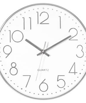 Foxtop Silver Wall Clock Silent Non Ticking Battery Operated Round Modern Wall Clock For Office School Home Living Room Bedroom Bathroom Kitchen Decor 12 Inch 0 300x360
