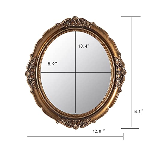 Funerom 12.8 x 14.3 inch Vintage Decorative Wall Mirror, Hanging Mirrors for Bedroom Living-Room Dresser Decor, Oval (Antique Gold) - Image 4