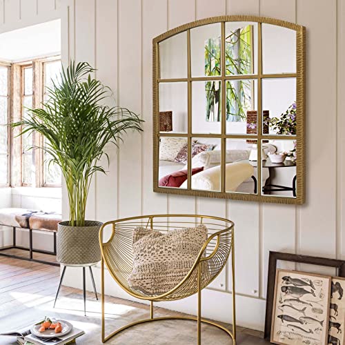 GIFTTROVE 36 Inch Arched Window Mirror, Windowpane Decorative Mirror with Beveled, Metal Large Accent Mirror, Grid Wall Mirror for Living Room, Entryway, Vintage Gold - Image 3