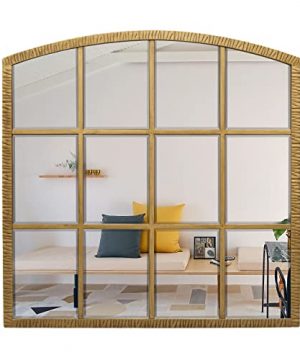 GIFTTROVE 36 Inch Arched Window Mirror Windowpane Decorative Mirror With Beveled Metal Large Accent Mirror Grid Wall Mirror For Living Room Entryway Vintage Gold 0 300x360