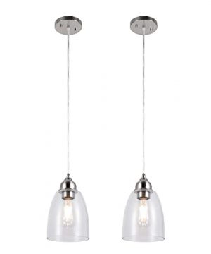 GRUENLICH Pendant Lighting Fixture For Kitchen And Dining Room Hanging Ceiling Lighting Fixture E26 Medium Base Metal Construction With Clear Glass Bulb Not Included 2 Pack Nickel Finish 0 300x360