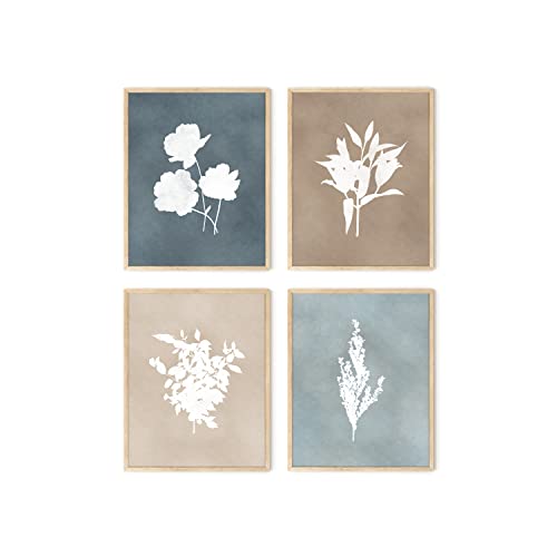 HAUS AND HUES Framed Flower Pictures Wall Decor - Set of 4 Floral Wall Art, Black and White Botanical Prints Framed, Rustic Framed Vintage, Farmhouse Art, Floral Prints Framed (11x14, Beige Framed)