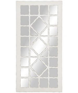 HOMCOM 47 X 24 Farmhouse Wall Mirror Window Mirror For Wall In Living Room Bedroom Distressed White 0 300x360