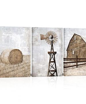 HOMEOART Farmhouse Wall Art Rustic Barn Windmill Cornfield Pictures Countryside Rural Landscape Painting Canvas Artwork Stretched And Framed Ready To Hang Home Decor 16x24x3 Pieces 0 300x360