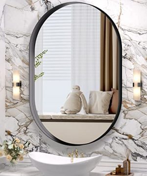 Hasipu 2436 Inch Oval Wall Mirror For Bathroom Black Metal Frame Bathroom Mirrors Wall Mounted Mirror HorizontalVertical 0 300x360