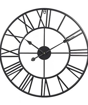 INFINITY TIME 24 Inch Metal Wall Clock Round Shaped Large Industrial Iron Skeleton Roman Numerals Silent Non Ticking Home Decor Wall Clock Classic Black 0 300x360