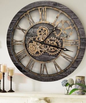 ImprovingLife The Original Real Moving Gear Wall Clock Vintage Industrial Oversized Rustic Farmhouse 24 Inch 60cm Vintage Carbon Grey And Bronze 0 300x360