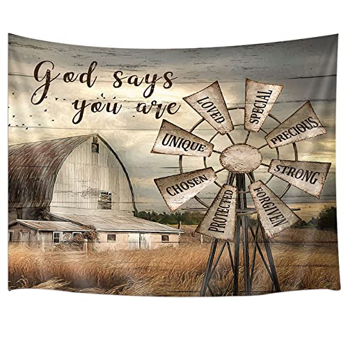 Jipusai Rustic Windmill Farmhouse Tapestry, Art Western Inspiration Wall Hanging Tapestries, Fabric Vintage Countryside Barn Door Tapisserie for Bedroom Living Room Wall Decor Poster Blanket 60X40 IN - Image 4