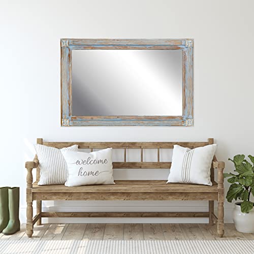 Ka Home Vintage Farmhouse Mirror | Blue Wall Mirror with Carved Wood Details | Large Wood Mirror Wall Decor for Farmhouse, Vintage, Coastal and Other Styles | Full Length Mirror, 32 x 48 inches - Image 3