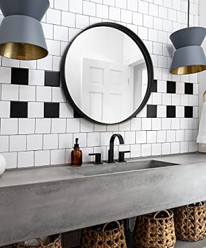 LOAAO Black Round Mirror For Wall 24 Inch Round Bathroom Mirror Black Circle Mirror With Matte Black Metal Frame Circular Mirror Farmhouse Round Wall Mirror Tempered Glass 0 300x360