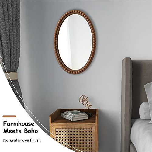 LONYKE Farmhouse Style Wall Mirror, Wood Frame Accent Mirror, Vintage Hanging Mirrors for Bedroom and Bathroom, Rich Brown Finish (Oval) - Image 4