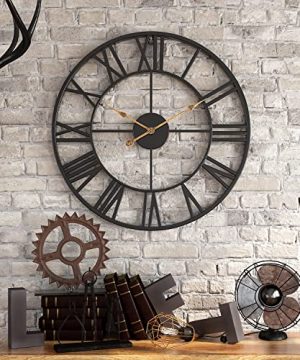 Large Metal Wall Clock 16 Inch Thicken Heavy Round European Industrial Clock With Large Roman Numerals Non Ticking Silent Metal Wall Clocks For Living Room Farmhouse Home Kitchen Decor 0 300x360