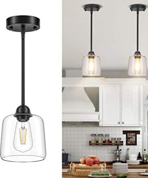 Licperron Modern Pendant Light Fixtures For Kitchen Island Industrial Hanging Ceiling Light With Clear Glass Shade Farmhouse Black Pendant Lamp For Living Room Hallway Bedroom Dining Room 1 Pack 0 300x360