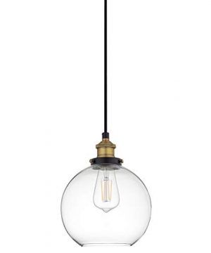 Linea Di Liara Primo Large Black And Gold Glass Globe Pendant Light Fixture Farmhouse Pendant Lighting For Kitchen Island Mid Century Modern Ceiling Light Clear Glass Shade UL Listed 0 300x360