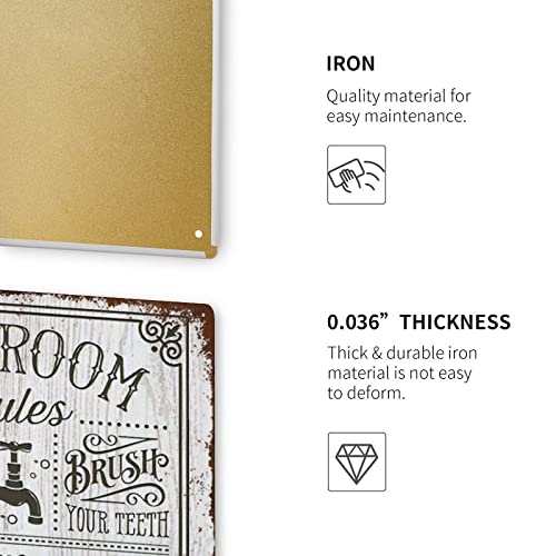 Metal Tin Sign Vintage Metal Signs Bathroom Rules Funny Bathroom Sign Farmhouse Rustic Decor Vintage Wall Decor Retor Art Tin Sign Funny Decorations for Home Farm Office Club Metal Poster 140x200 mm - Image 4