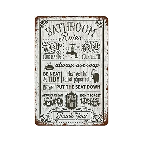 Metal Tin Sign Vintage Metal Signs Bathroom Rules Funny Bathroom Sign Farmhouse Rustic Decor Vintage Wall Decor Retor Art Tin Sign Funny Decorations for Home Farm Office Club Metal Poster 140x200 mm