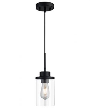Modern Black Farmhouse Clear Glass Cylinder Pendant Light Fixture Single Hanging Pendant Lighting For Kitchen Island Dining Table Bedroom Hallway 0 300x360