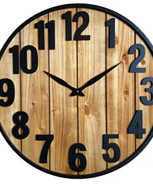 Montoire Modern Rustic Wood Farmhouse Wall Clock 24 Inch Giant Oversized Vintage Decorative Clocks For Walls And Large Bold Living Room Decor 0 300x360