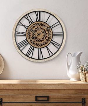 Mrsivrop Large Wall Clock Vintage Silent NonTicking Big Rustic Farmhouse Wall Clocks Battery Operated Wooden Metal Hemp Rope Decorations For LivingDining RoomKitchenOffice 24 Inch 0 300x360