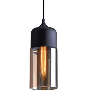 NAANN Glass Pendant Light Black Modern Hanging Lamp With Amber Cylinder Shade Vintage Industrial Farmhouse Pendant Lighting Fixture For Kitchen Island Dining Room Hallway 0 300x360
