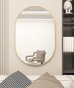NEUWEABY Oval Bathroom Mirror Capsule Wall Vanity Mirror 20x30 Pill Mirrors Wall Mounted Mirror Large Modern Mirror With Gold Metal Frame Decor For Entryway Bedroom Living Room 0 300x360