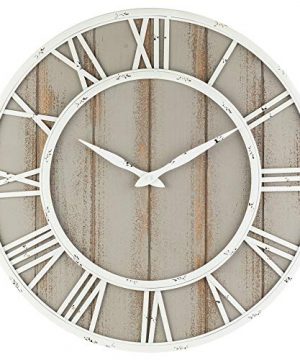Oldtown Farmhouse Metal Solid Wood Noiseless Wall Clock Coastal Grey 24 Inch 0 300x360